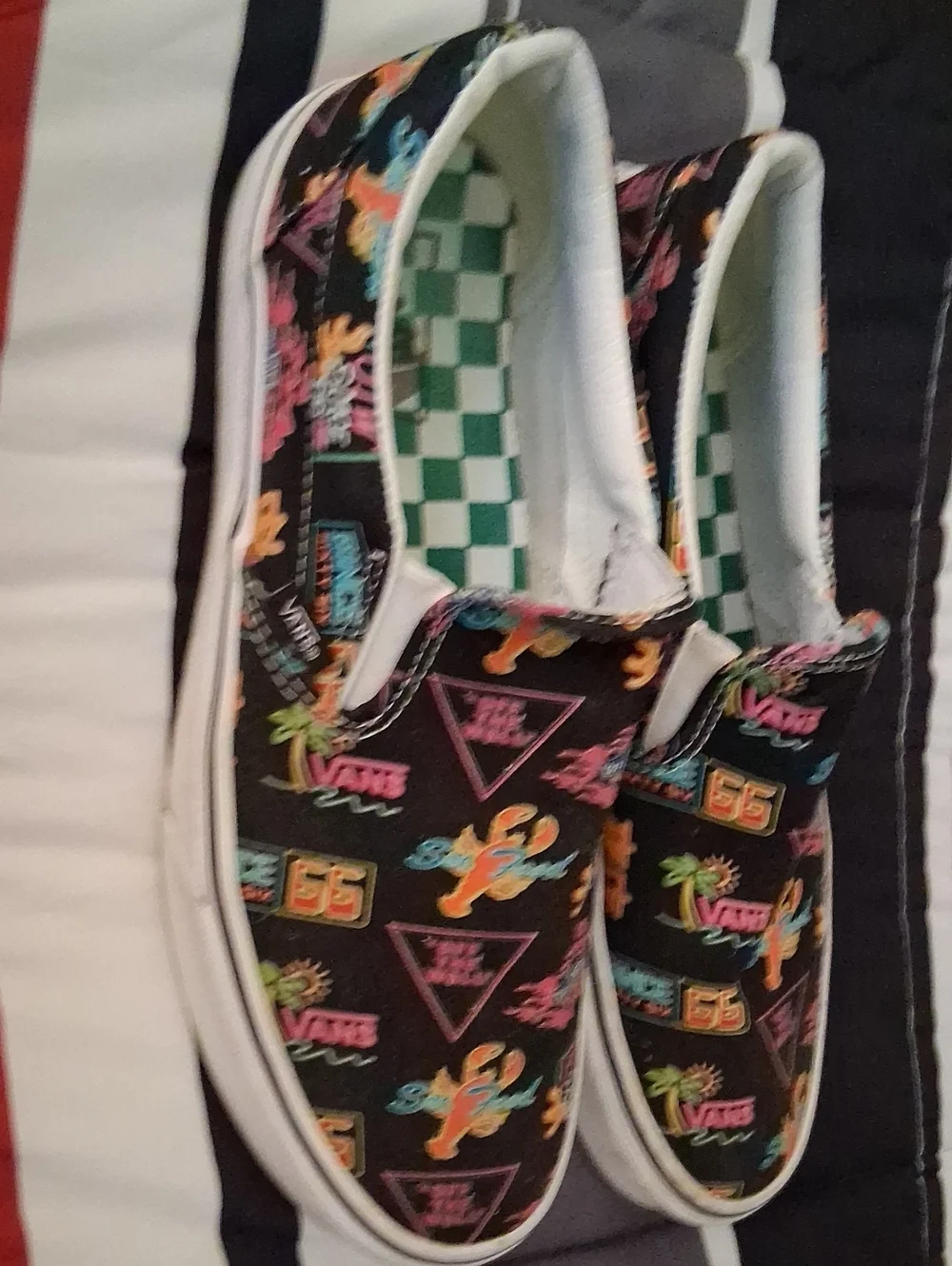 Vans Kids Black Slip-On Sneakers with Neon Tropical Print